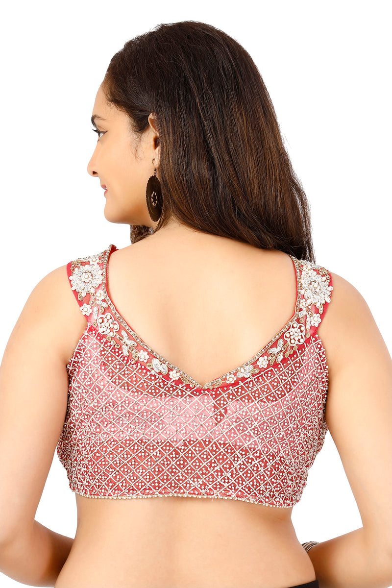 Pink ready-made blouse with embroidered work