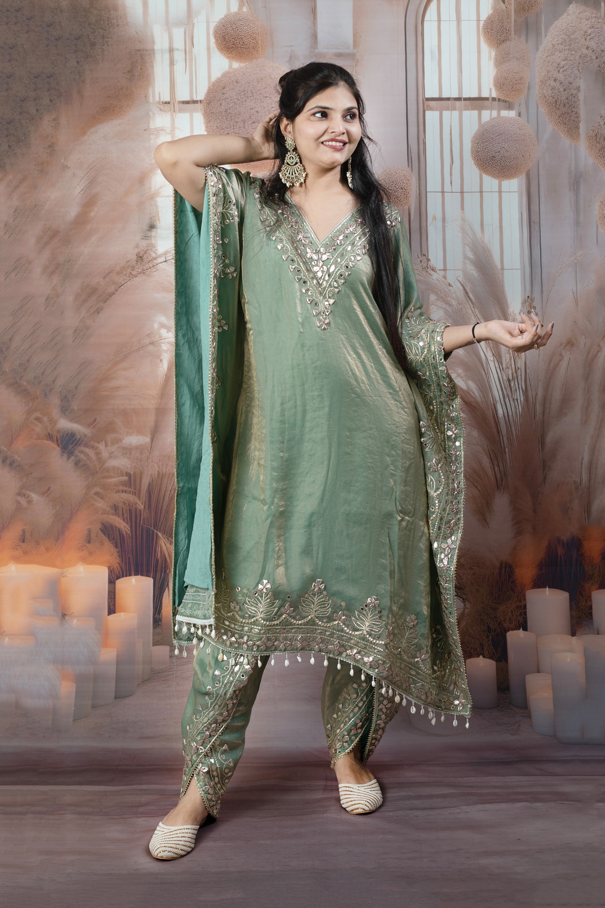 Trendy Green Kaftan Ladies Suits