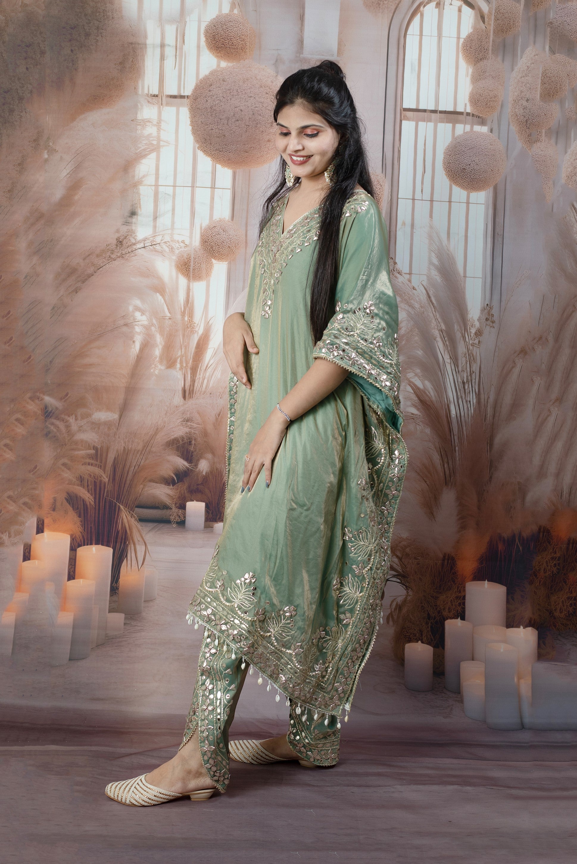 Trendy Green Kaftan Ladies Suits