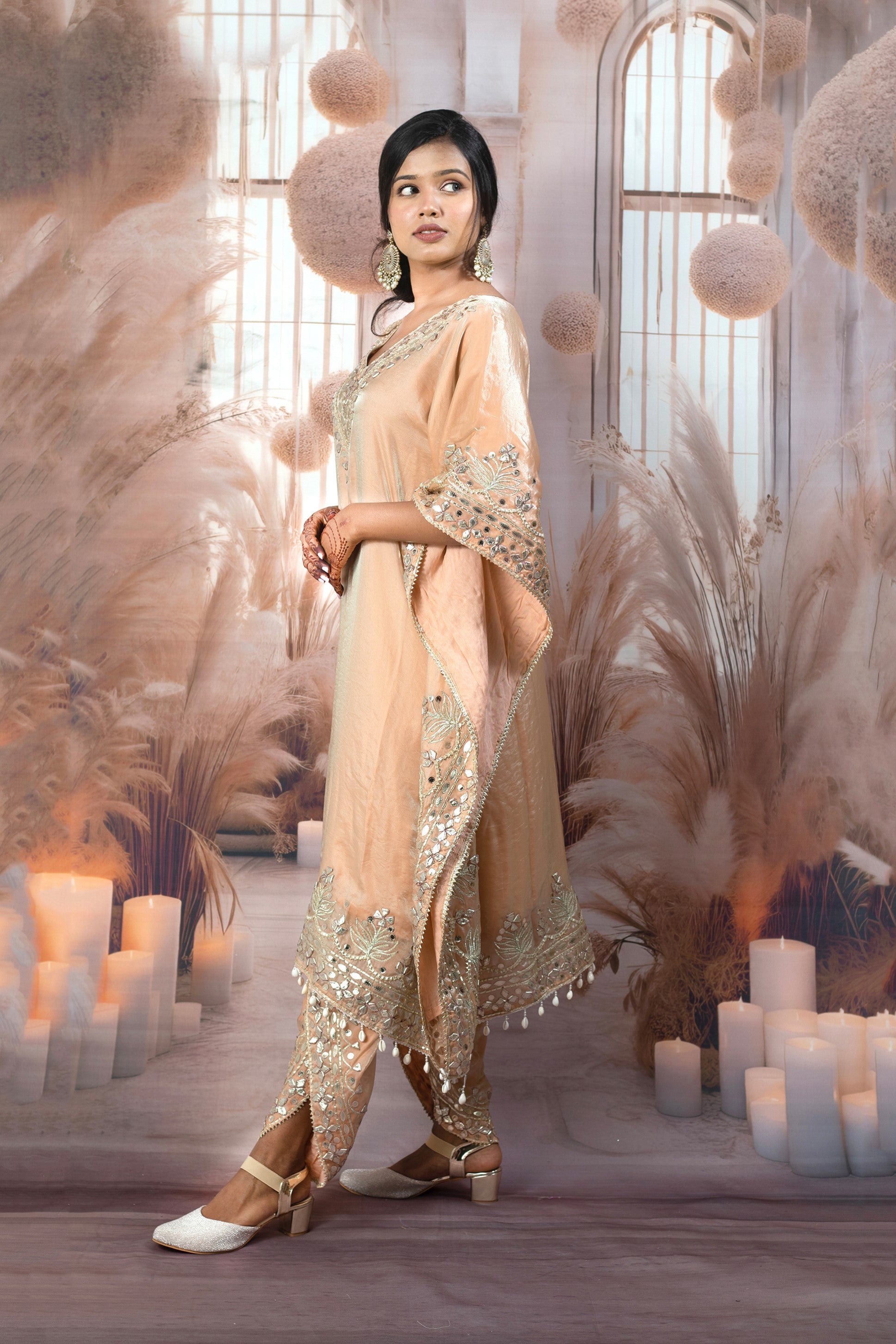 Trendy Peach Kaftan Ladies Suits