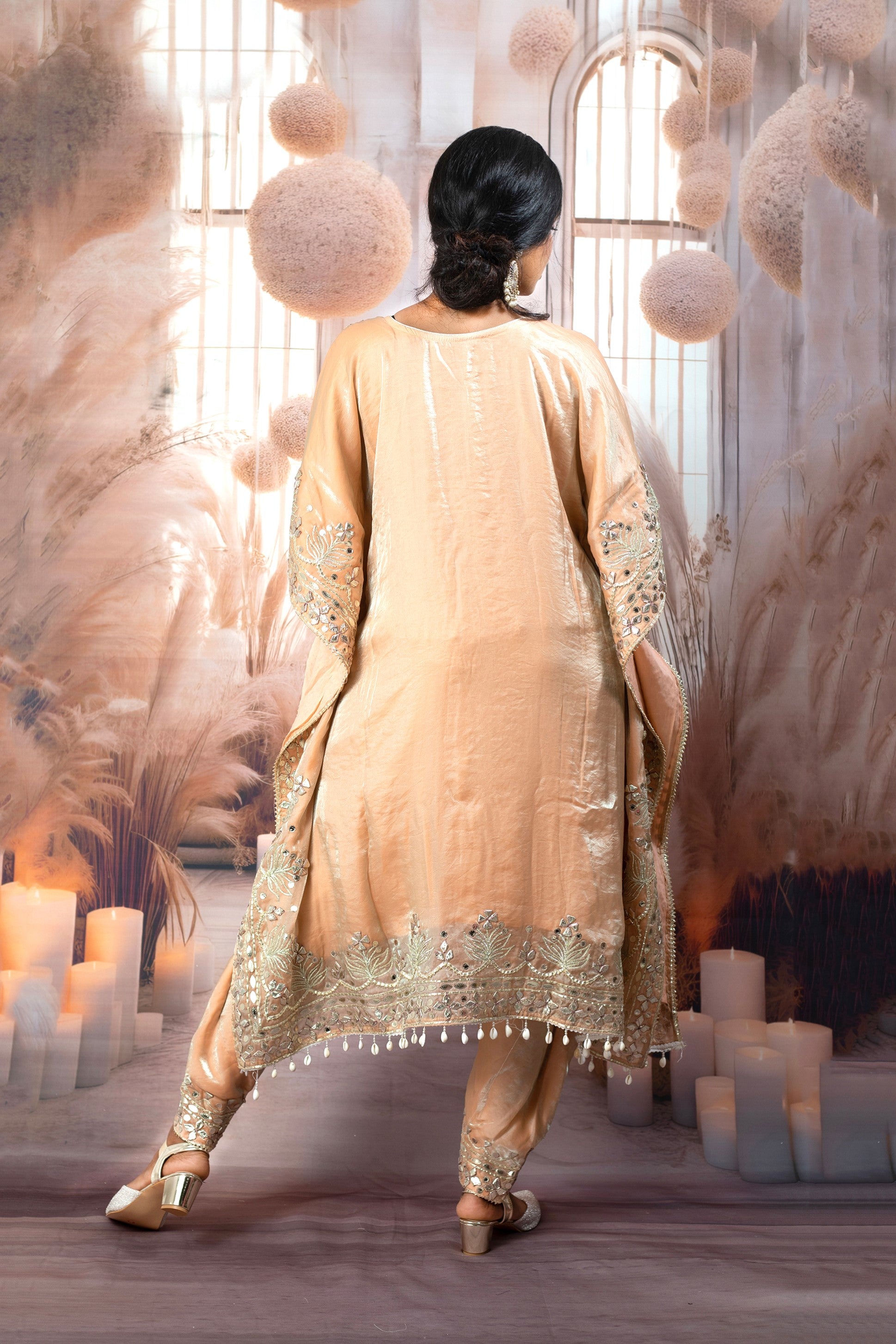 Trendy Peach Kaftan Ladies Suits