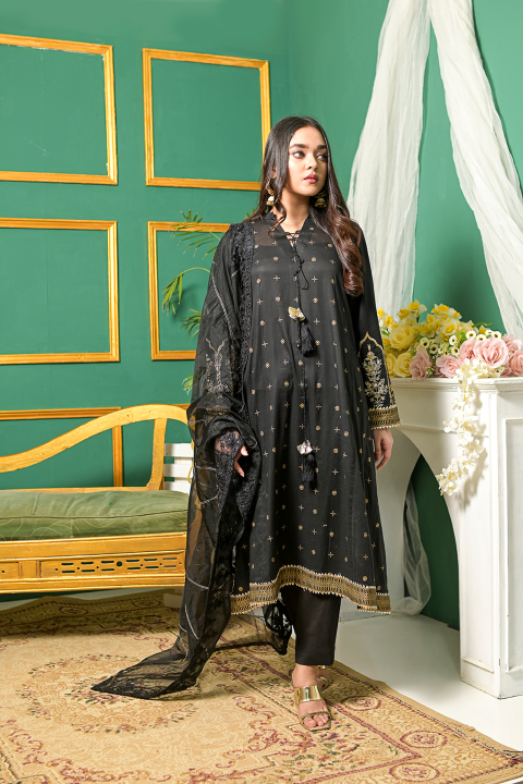 Black A Line Formal Suit with Gold Work and Net Dupatta – Roop Sari Palace