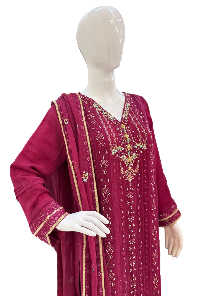 Dark Purple & Multi-Color Thread Work Design Ladies Suit – Roop Sari Palace