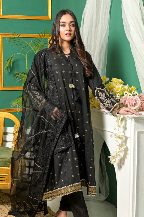 Black A Line Formal Suit with Gold Work and Net Dupatta – Roop Sari Palace