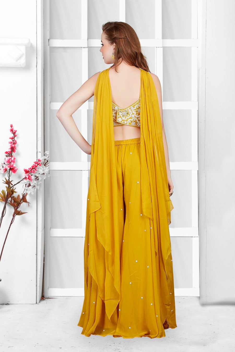 Yellow Palazzo Pant Suit with Jacket 36 Yellow Palazzo Pant Suit with Jacket 36