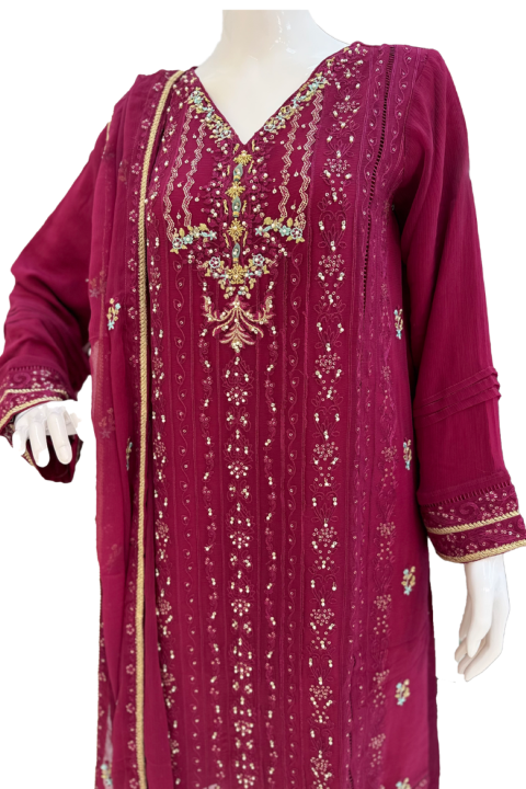 Dark Purple & Multi-Color Thread Work Design Ladies Suit – Roop Sari Palace