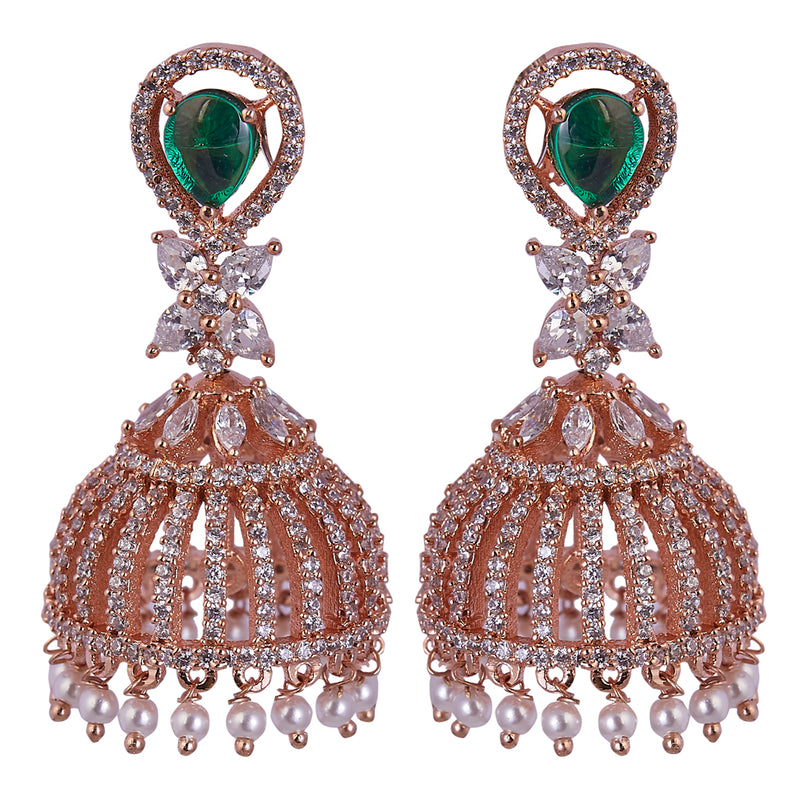 Rose Gold & Dark Green American Diamond Earrings
