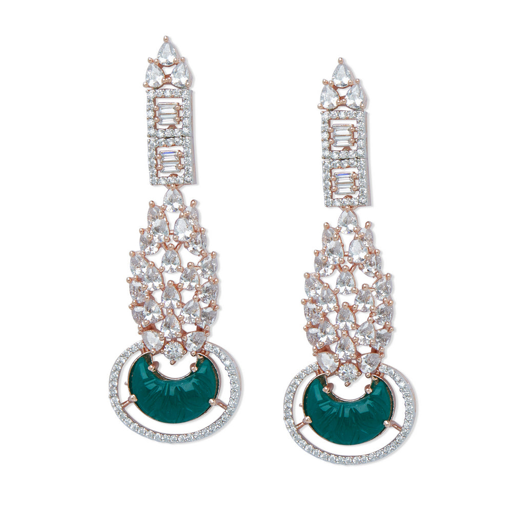 Rose Gold & Emerald Green American Diamond Earrings