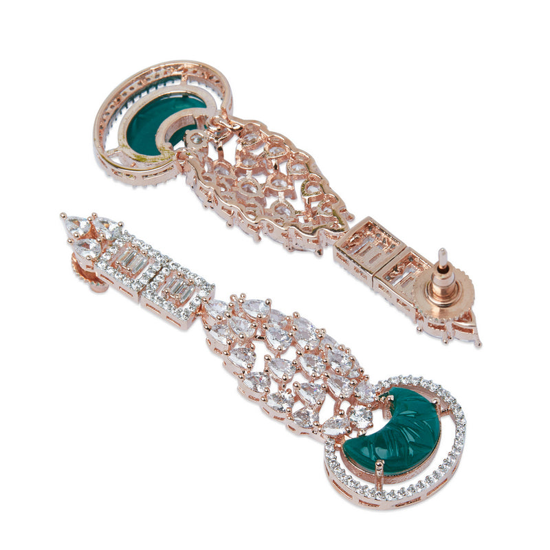 Rose Gold & Emerald Green American Diamond Earrings