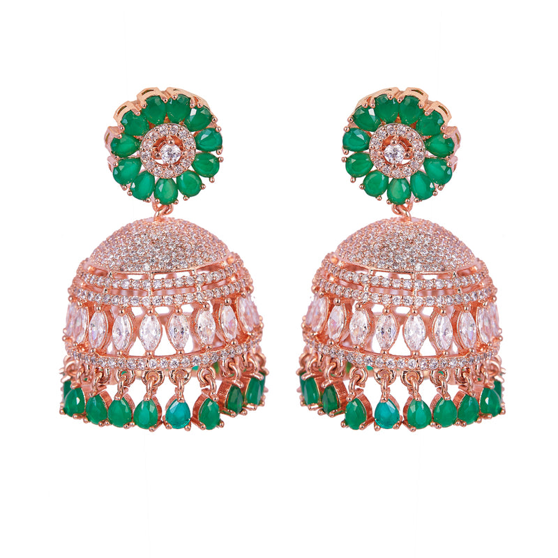 Rose Gold & Green American Diamond Earrings-3