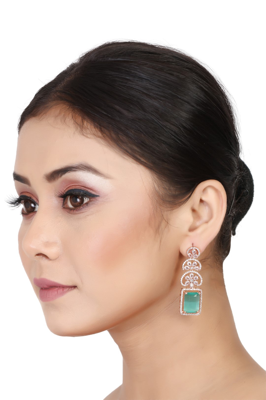 Rose Gold & Mint Green American Diamond Earrings