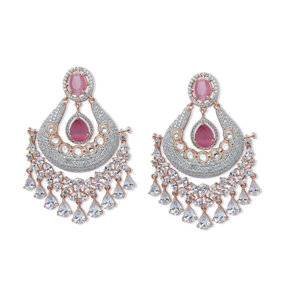 Rose Gold and Light Pink American Diamond Earrings