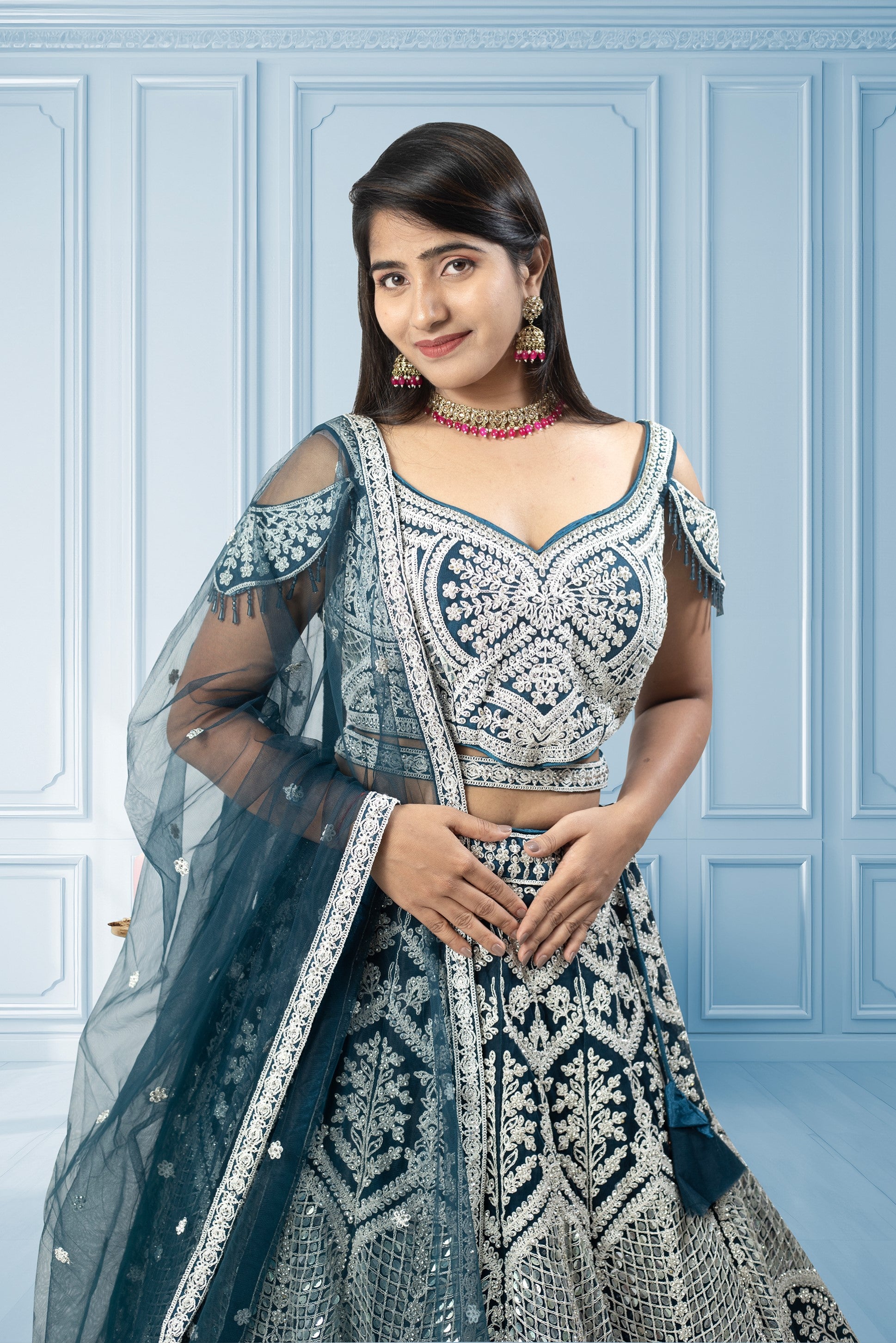 Latest Teal Blue Lehenga Choli