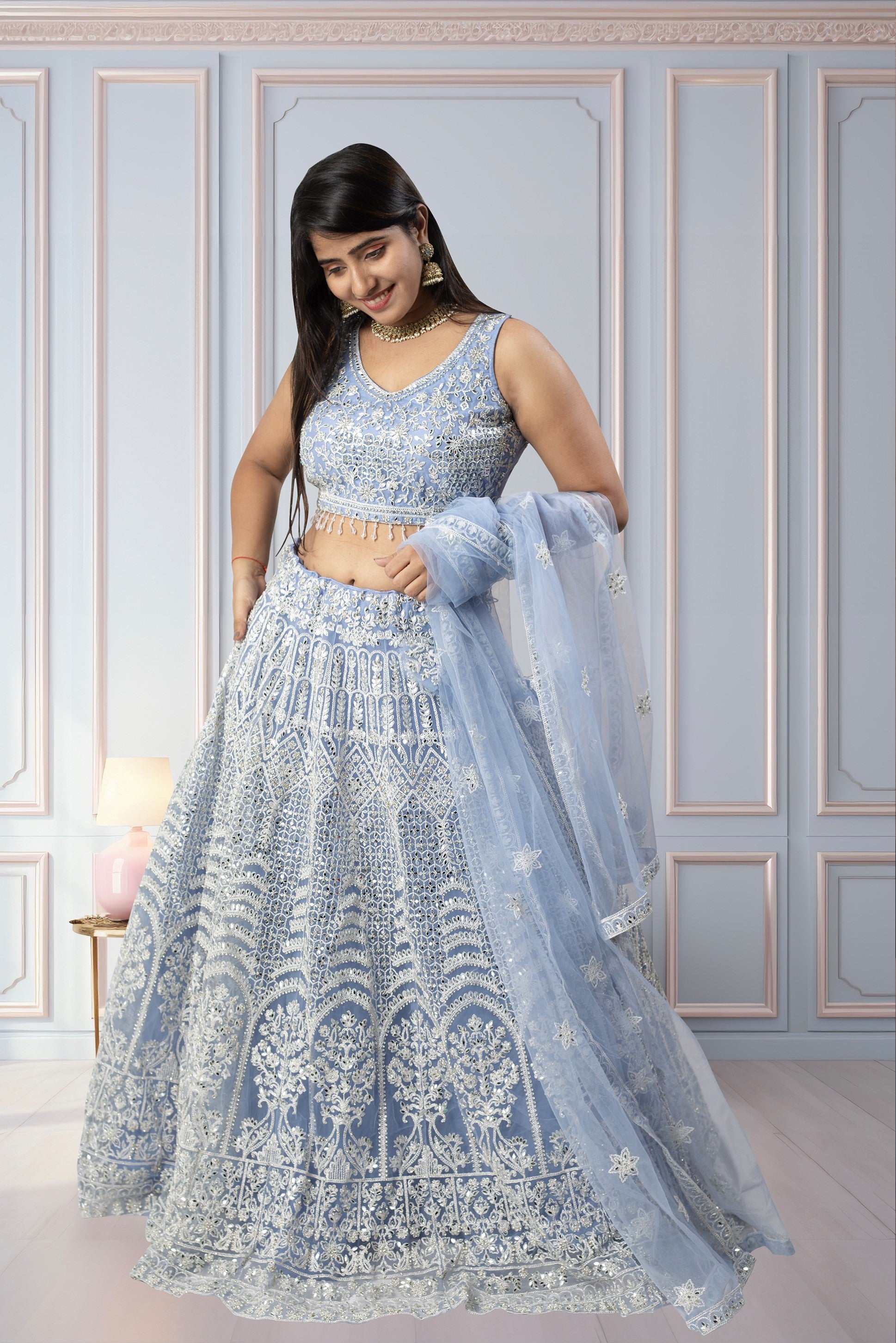 Latest Sky Blue Color Lehenga Choli