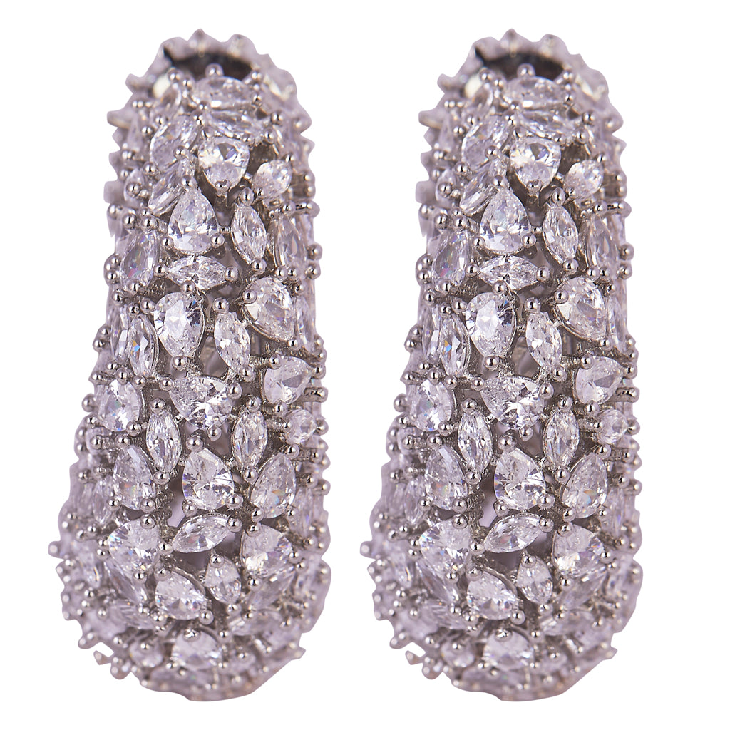 Silver American Diamond Earrings in Round Design