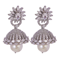 Silver American Diamond Earrings with Pearl