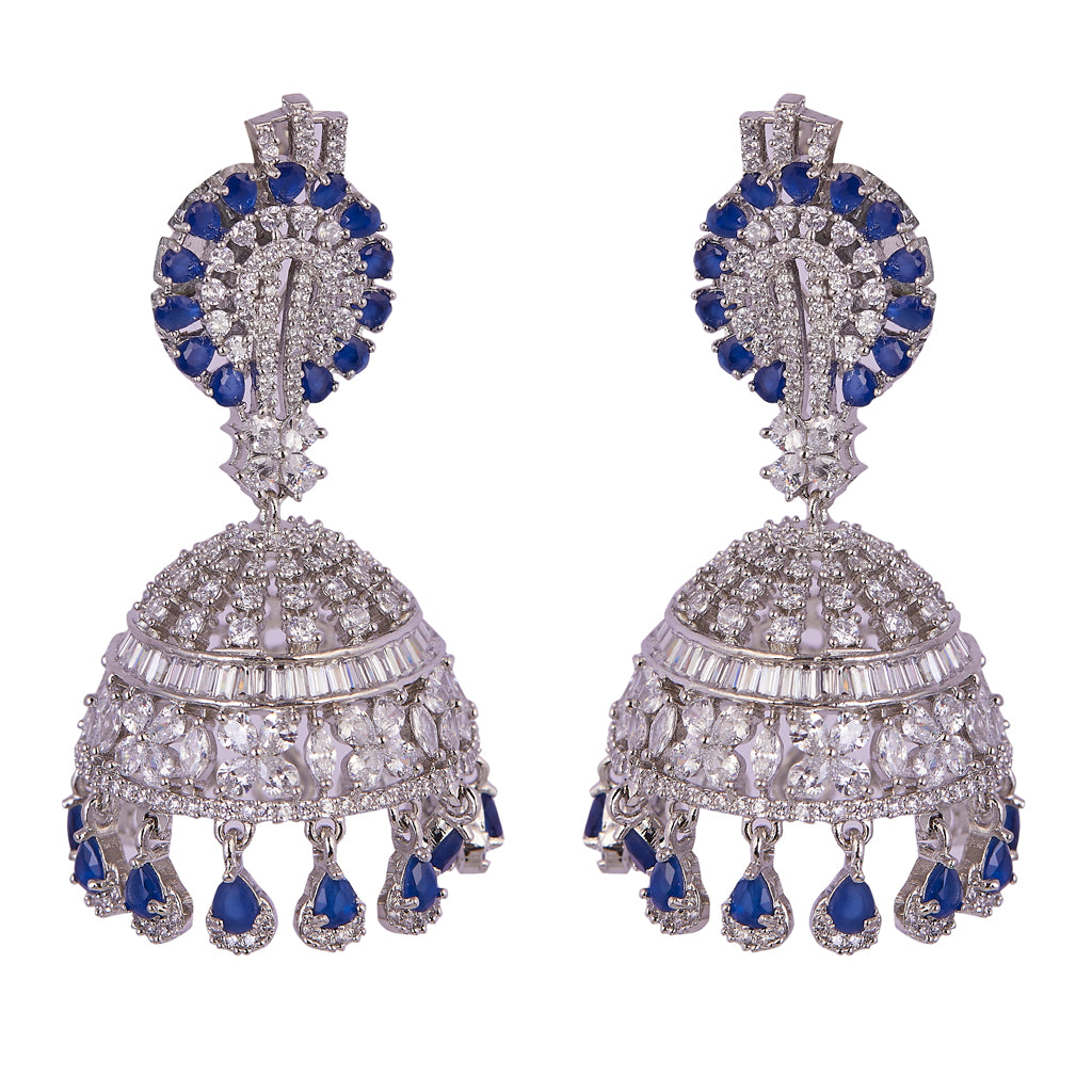 Silver & Blue American Diamond Earrings
