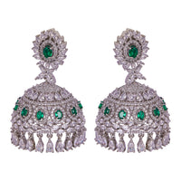 Silver & Green Stone American Diamond Earrings