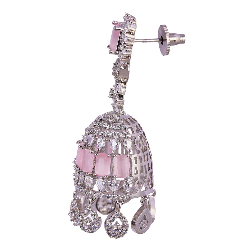 Silver & Pink American Diamond Earrings