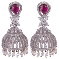 Silver & Pink Stone American Diamond Earrings