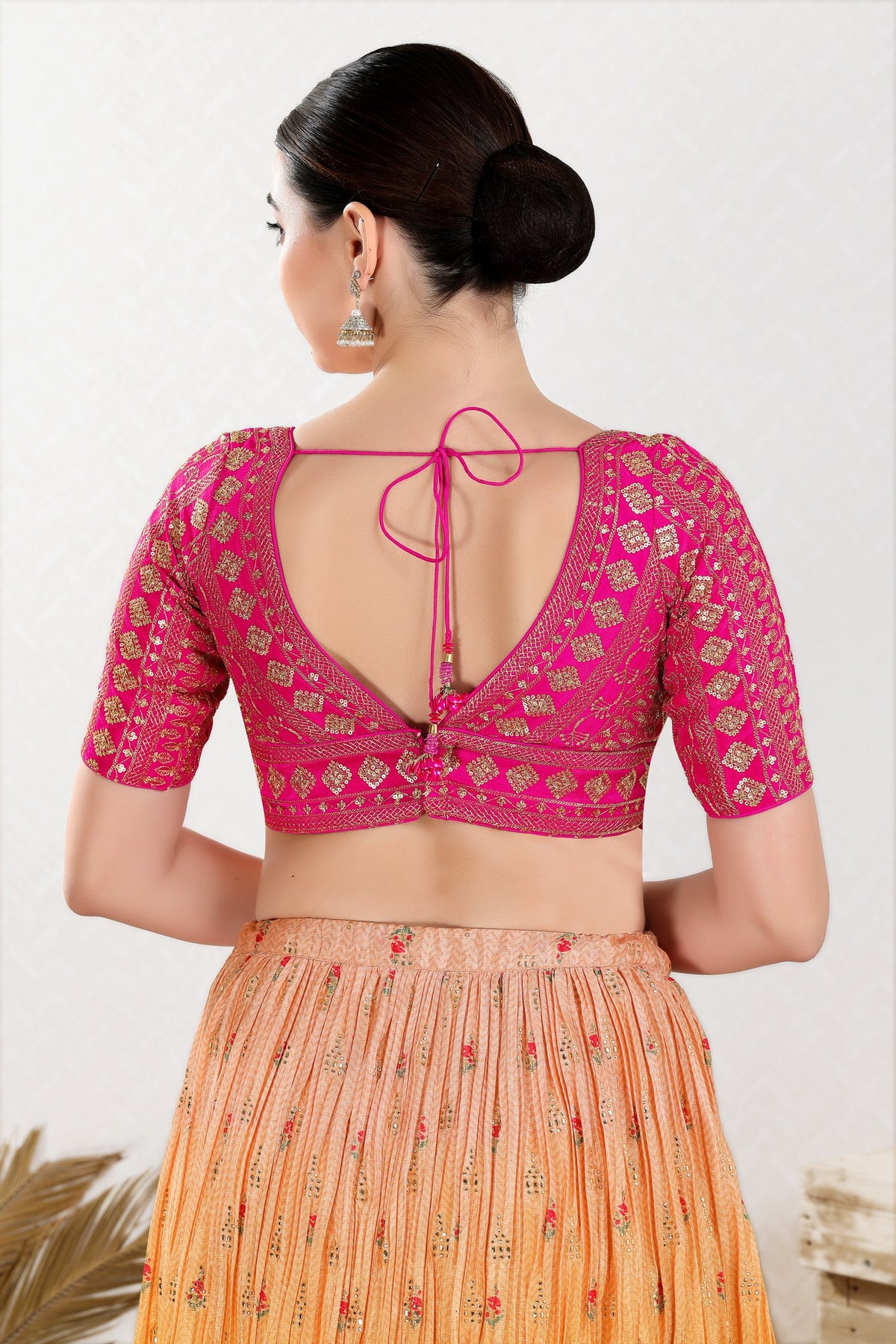 Pink ready-made blouse with embroidered work