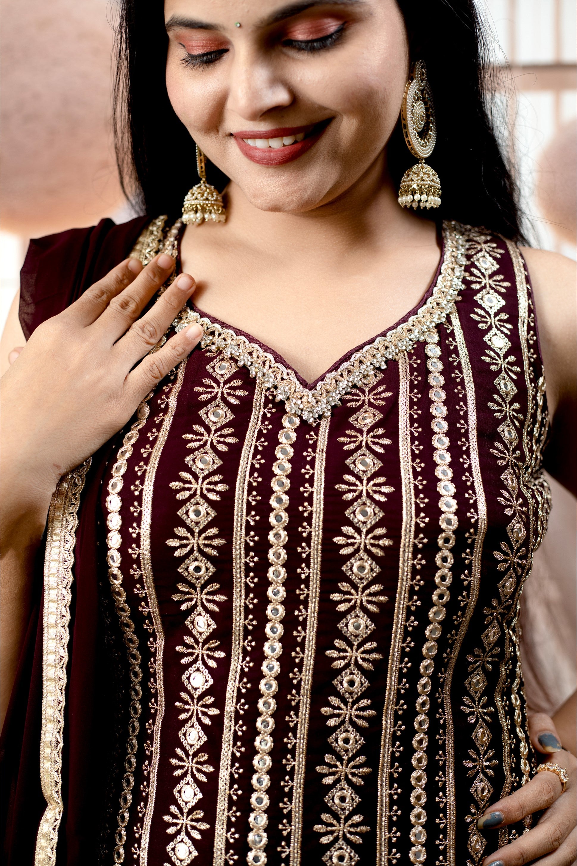 Trendy Wine Color Ladies Suits