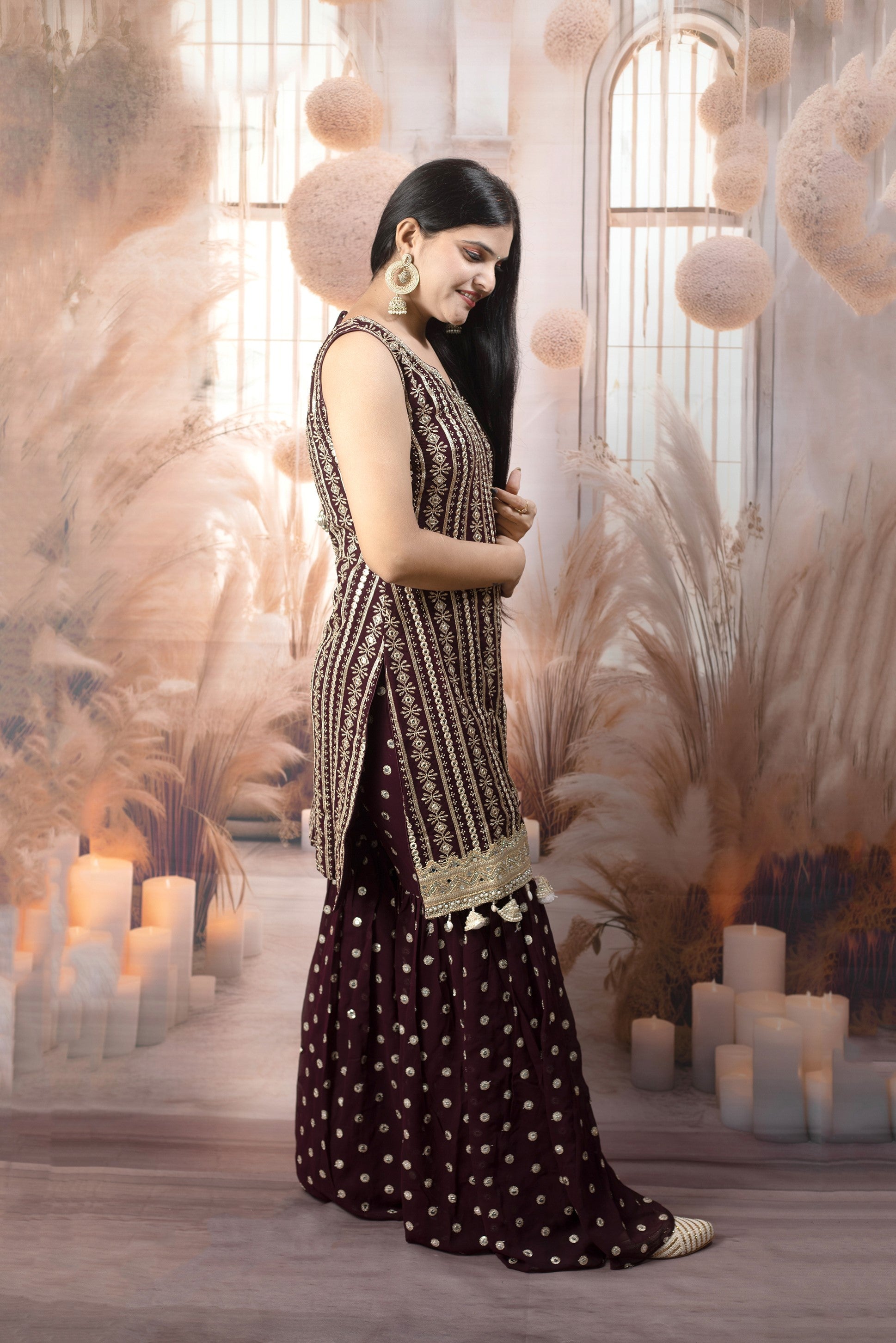 Trendy Wine Color Ladies Suits