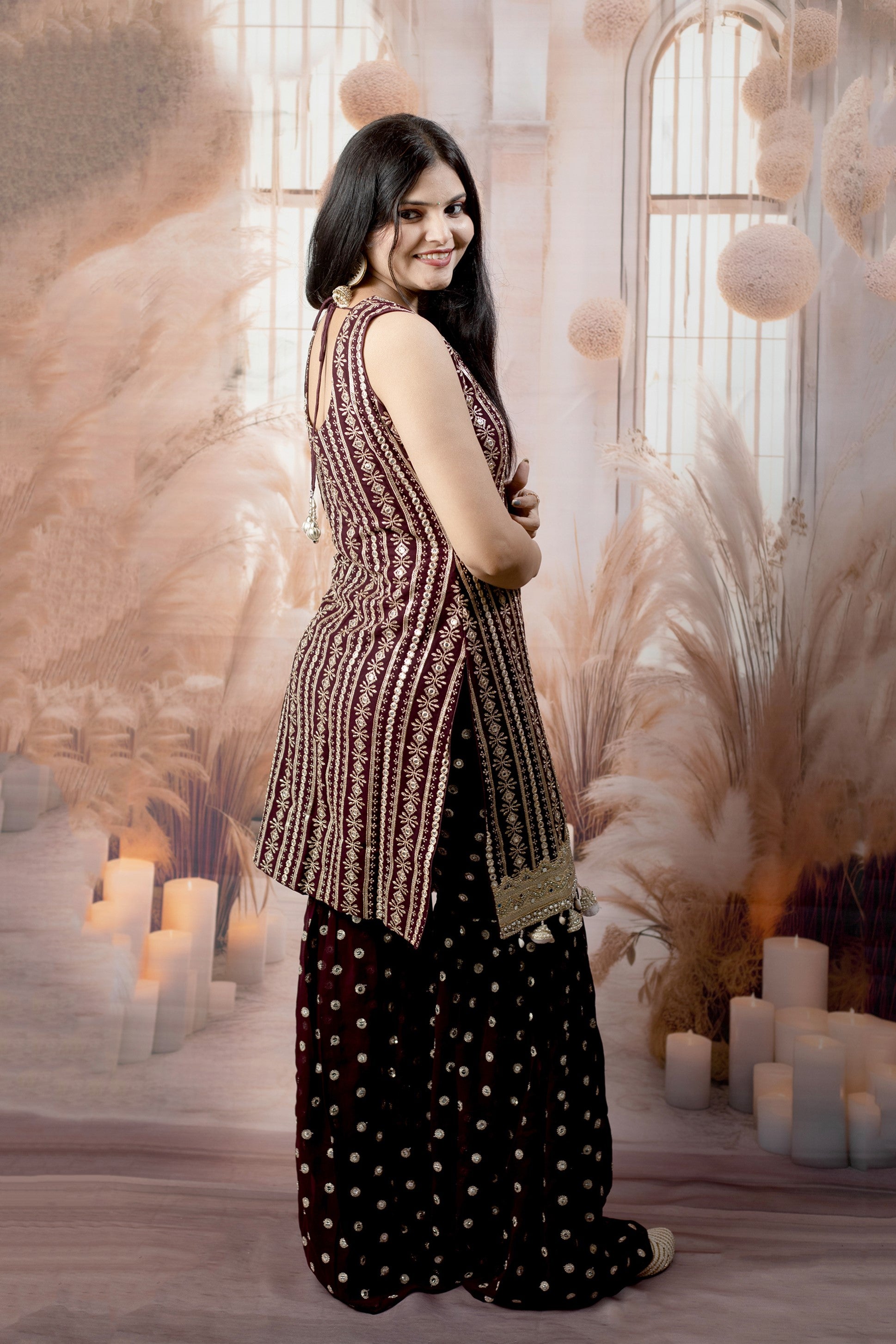 Trendy Wine Color Ladies Suits