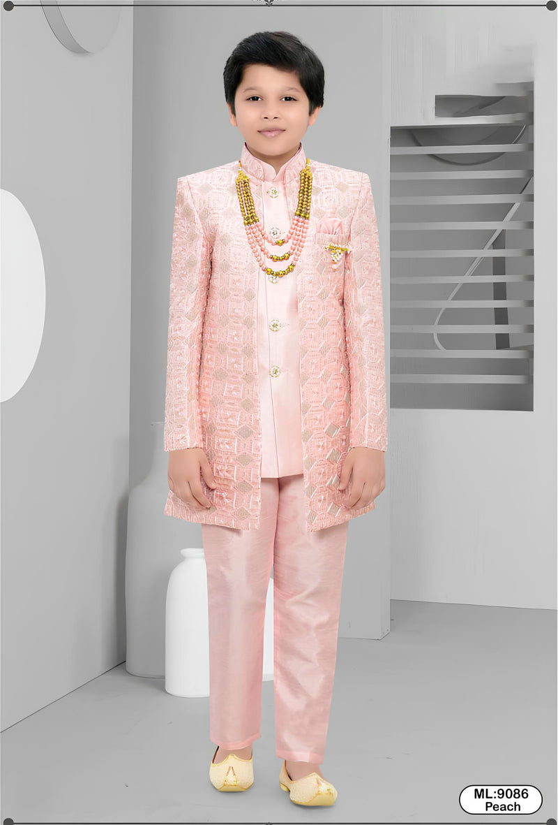 Pink Semi Indo Western Jacket  Set For Boys