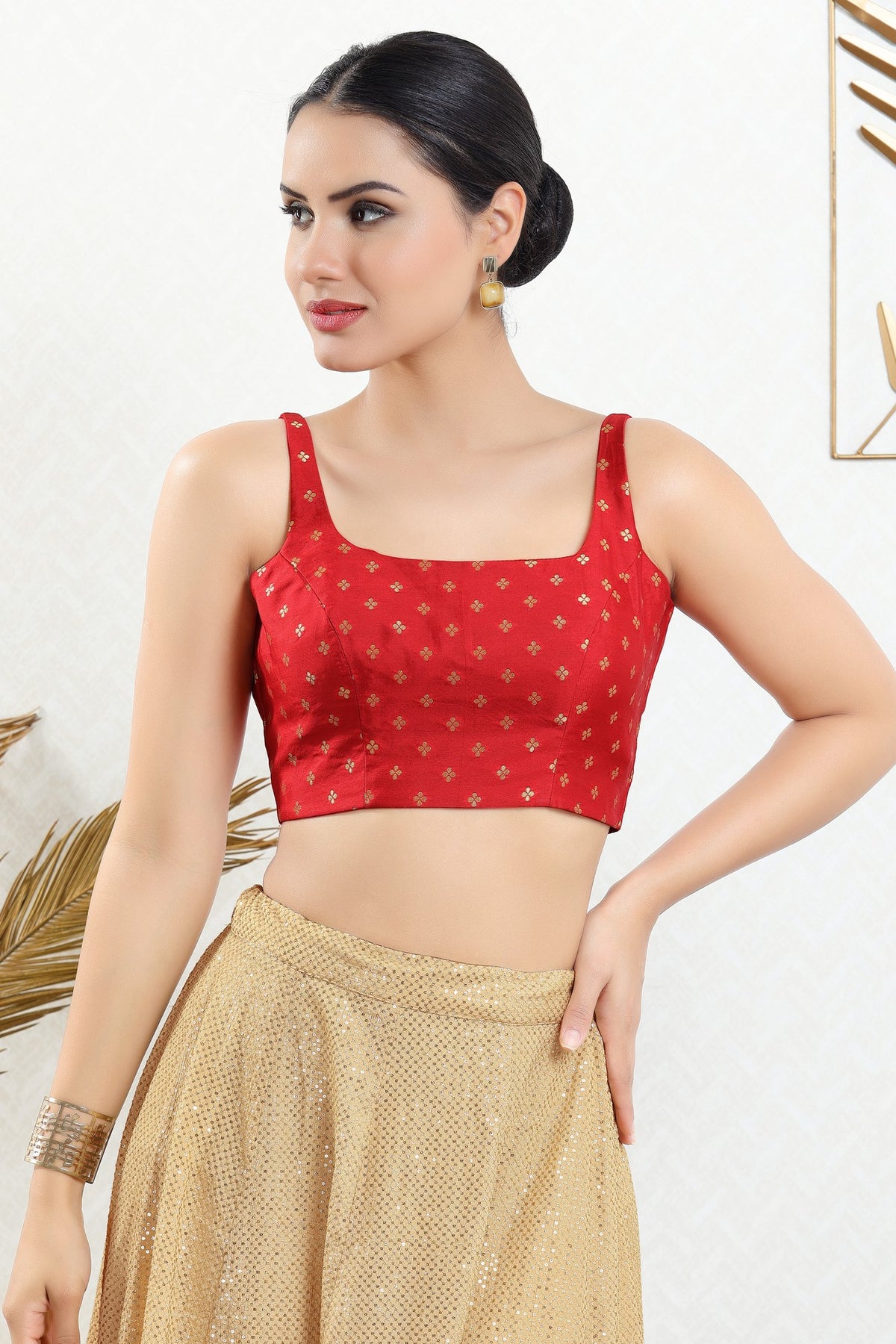 Red ready-made blouse with embroidered work