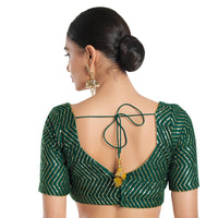 Bottle Green ready-made blouse with embroidered work