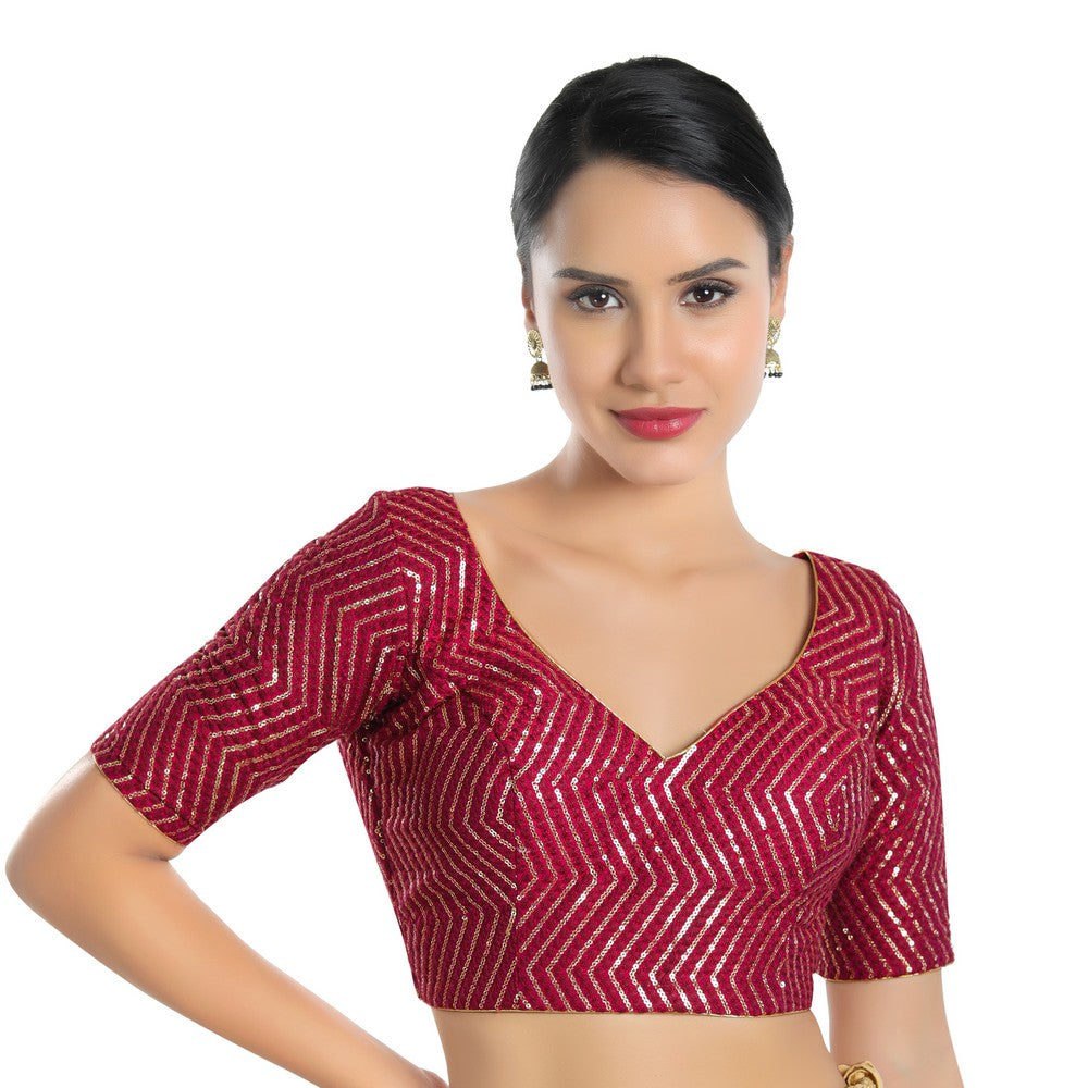 Maroon ready-made blouse with embroidered work