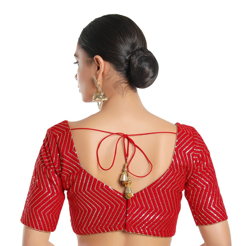 Red ready-made blouse with embroidered work