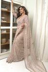 Mauve & Silver net Sari with heavy Sequin work with 3/4 Sleeved Blouse