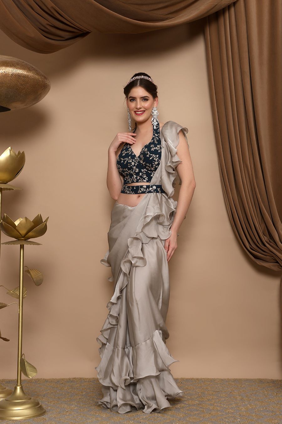 Grey Ruffle Saree | Roop Sari – Roop Sari Palace