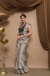 Grey Ruffle Saree, Designer saree, luxury saree, party wear saree, bridal saree, embroidered saree, silk saree, wedding saree, trendy saree, elegant saree, traditional saree, saree online, designer saree collection, fashion saree, festive saree, saree shopping, designer saree online, handcrafted saree, saree for women, saree with blouse, exclusive saree.