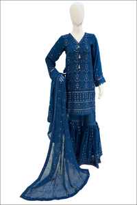 Blue Mirror work Gharara Suit