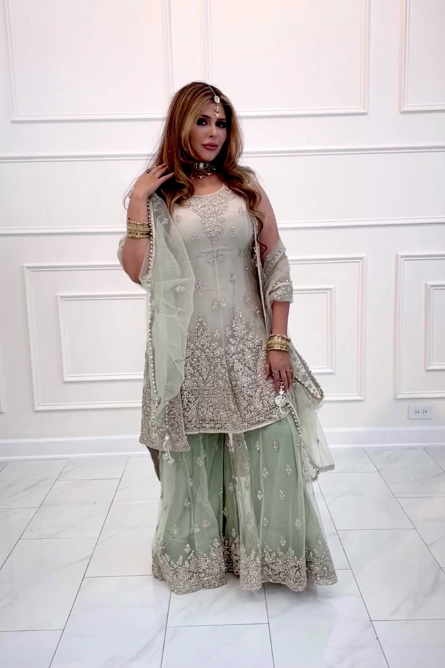 green emerald velvet dress Roop Sari Palace Mint Green Gharara Suit with Jacket and Dupatta