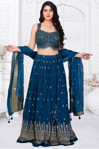 Prussian Blue Lehenga & choli in Georgette with Embroidered Choli.