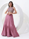 Taffy Pink Color Sequence Crop Top with Skirt and Jacket Style Dupatta.