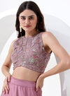 Taffy Pink Color Sequence Crop Top with Skirt and Jacket Style Dupatta.