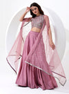 Taffy Pink Color Sequence Crop Top with Skirt and Jacket Style Dupatta.