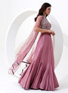 Taffy Pink Color Sequence Crop Top with Skirt and Jacket Style Dupatta.