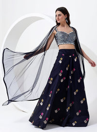 Oxford Blue Banarasi Style Lehenga Choli