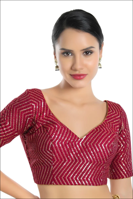 Maroon ready-made blouse with embroidered work