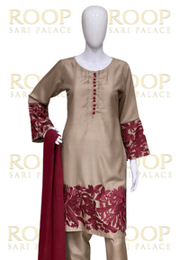 Gold Suit with Maroon Embroidery