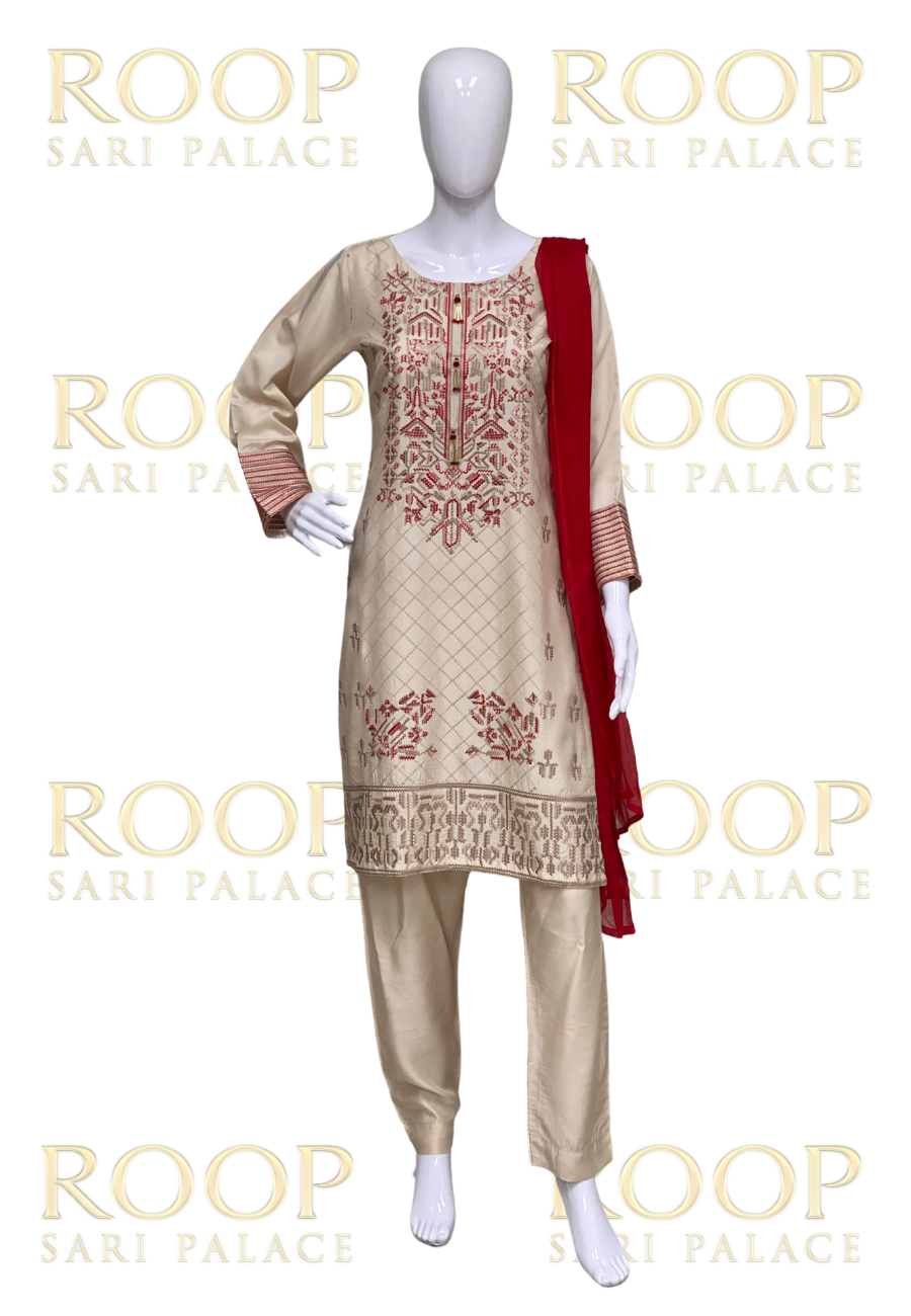 Cream color suit with Red Combination