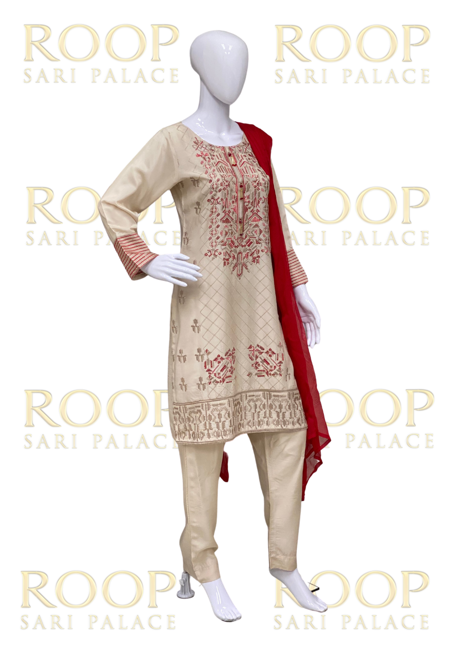 Cream color suit with Red Combination