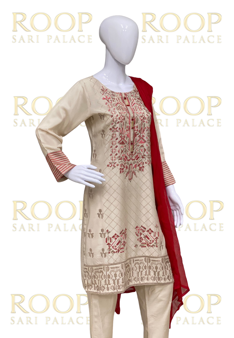 Cream color suit with Red Combination