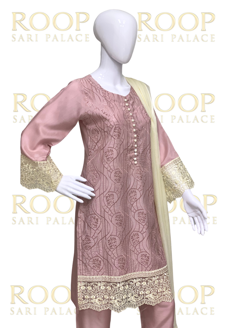 Light Pink Suit with Gold Lace